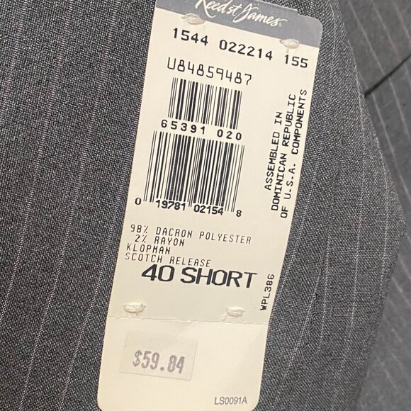 Men's VINTAGE Suit Gray Pinstripe NEW Reed St. James 40 Short 36x30 tag - Picture 7 of 7